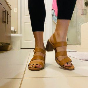 MADEWELL Tan Leather Block Strappy Sandals Sz 10
